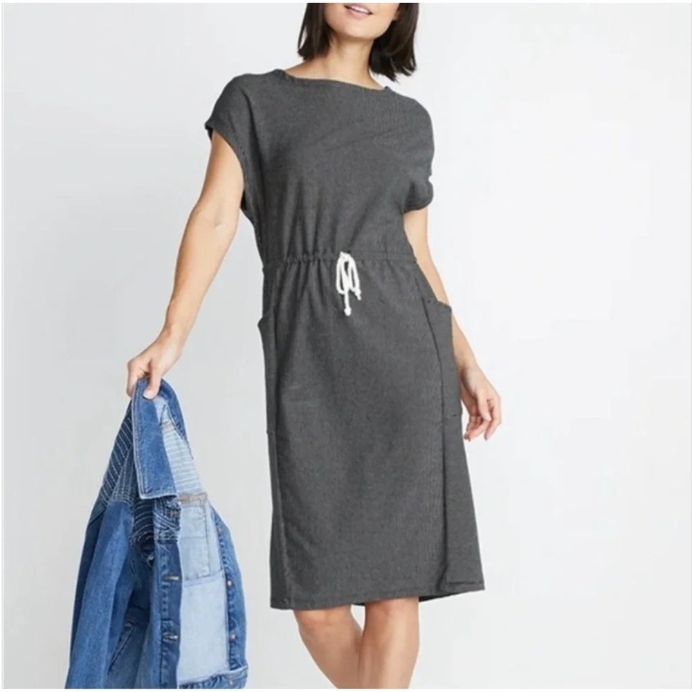 Marine Layer Lola Cocoon Dress XS Black White Striped Drawstring Pockets Coastal